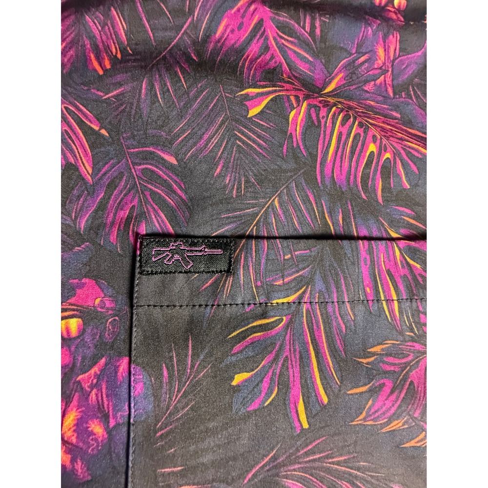 Retro Rifle Chill Chimp Mens Short Sleeve Up Shirt Tropical Monkey Gun Print-979 - Picture 2 of 7